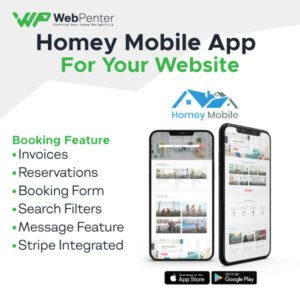 homey mobile app for your website, booking and rental homey mobile app